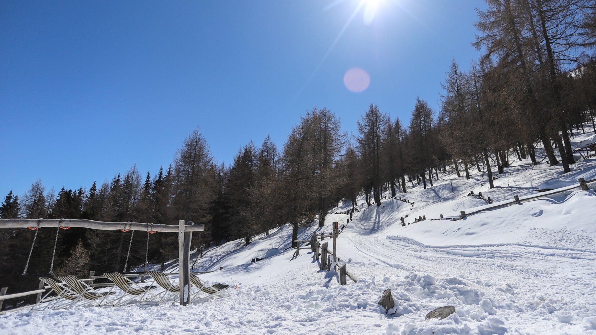 Escursioni a Spinga: qualche consiglio Paesaggio innevato con cespugli e sole splendente nel cielo azzurro